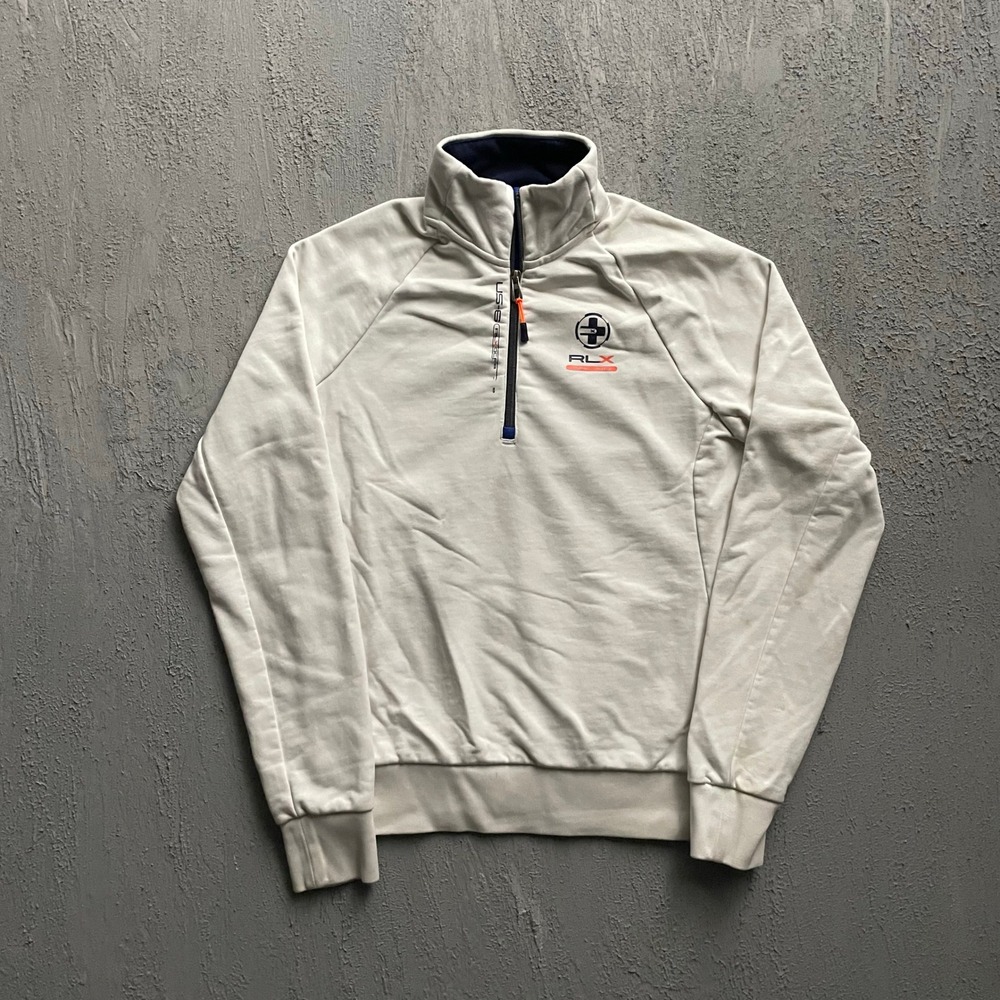 Vintage Ralph Lauren RLX Sailing 1/4 Zip Sweatshirt Mens Small White Y2K